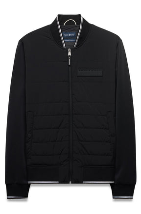 Veste coupe-vent mi-saison noire zippé à devant matelassé, col, poignets, vue produit pour homme par Psycho Bunny