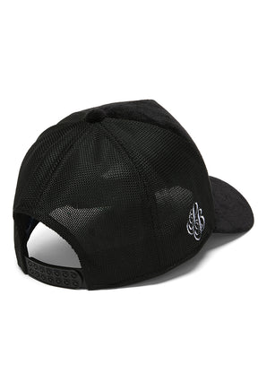 Casquette camionneur noire vue arrière avec panneaux en filet et logo latéral pour homme par Psycho Bunny