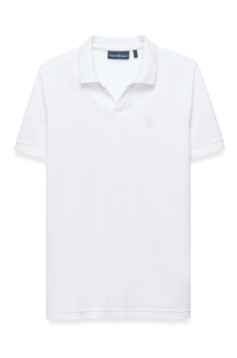 Polo blanc à manches courtes avec col côtelé, patte ouverte et logo ton sur ton à la poitrine pour homme par Psycho Bunny