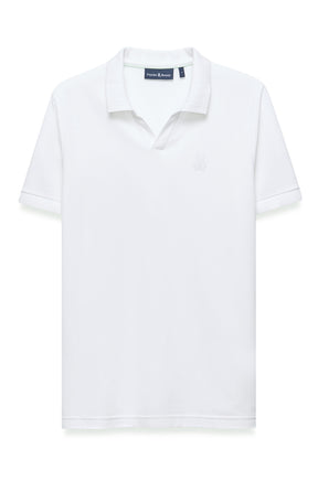 Polo blanc à manches courtes avec col côtelé, patte ouverte et logo ton sur ton à la poitrine pour homme par Psycho Bunny