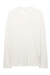T-Shirt à manches longues blanc cassé, vue de face avec petit logo ton sur ton pour homme par Psycho Bunny