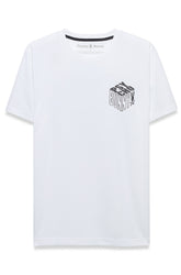 T-Shirt blanc à manches courtes et col rond avec petit graphique Psycho Bunny à la poitrine, vue produit pour homme