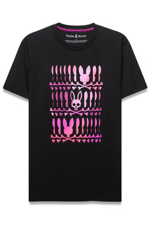 T-Shirt noir à manches courtes et col rond avec grand graphique Psycho Bunny rose devant, vue produit pour homme