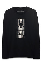 T-Shirt noir à manches longues avec graphique Psycho Bunny gris et blanc pour homme, vue de face