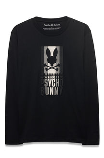 T-Shirt noir à manches longues avec graphique Psycho Bunny gris et blanc pour homme, vue de face