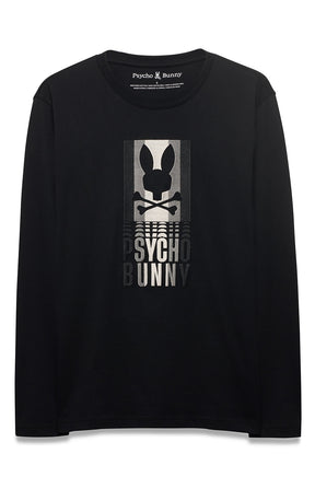 T-Shirt noir à manches longues avec graphique Psycho Bunny gris et blanc pour homme, vue de face