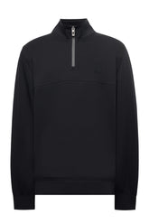 Chandail à demi-fermeture éclair molletonné noir à manches longues, vue produit pour homme par Psycho Bunny