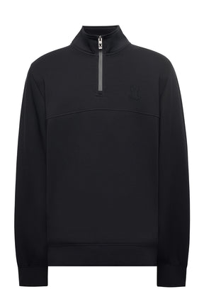 Chandail à demi-fermeture éclair molletonné noir à manches longues, vue produit pour homme par Psycho Bunny