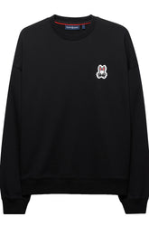 Chandail manches longues molletonné noir à col rond, vue de face avec bordures côtelées pour homme par Psycho Bunny