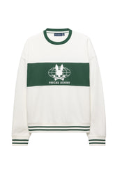 Chandail manches longues crème avec panneau vert, logo Psycho Bunny brodé et bordures rayées pour homme, vue avant