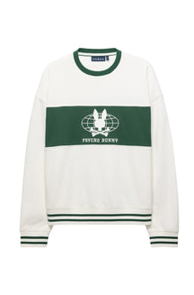 Chandail manches longues crème avec panneau vert, logo Psycho Bunny brodé et bordures rayées pour homme, vue avant