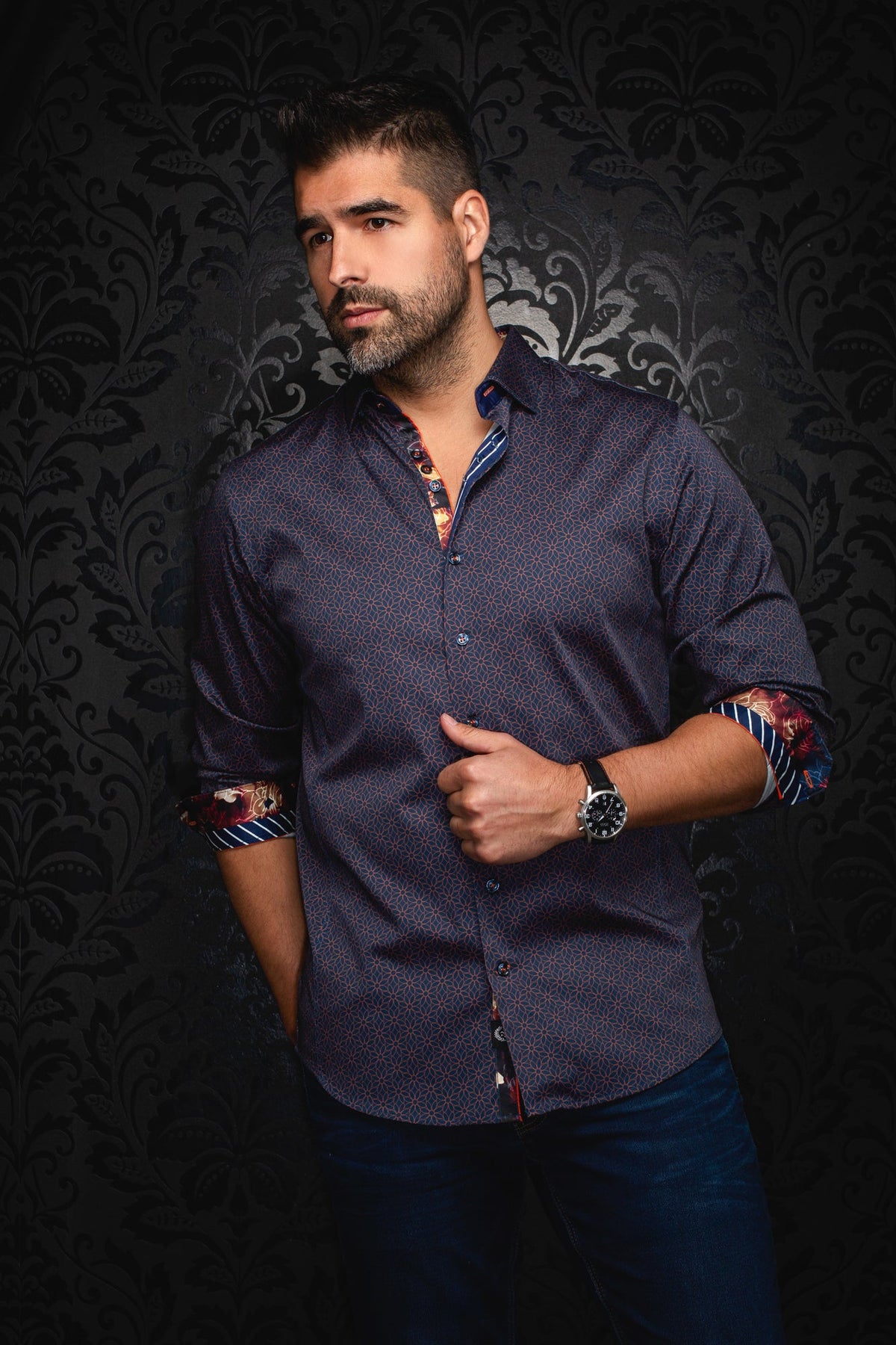 Chemise manches longues en Knit pour homme par Au Noir | NELUMBO Marine Rouille | Boutique Vvög, inventaire complet de la marque Au Noir