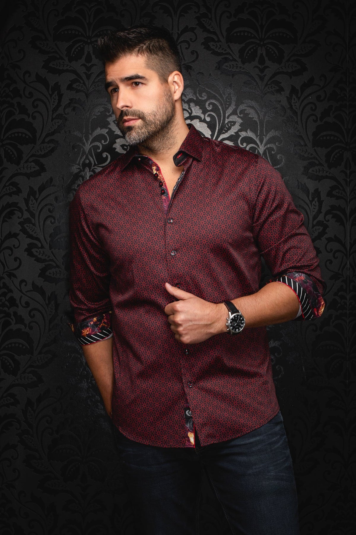 Chemise manches longues en Knit pour homme par Au Noir | NELUMBO Rouge | Boutique Vvög, inventaire complet de la marque Au Noir