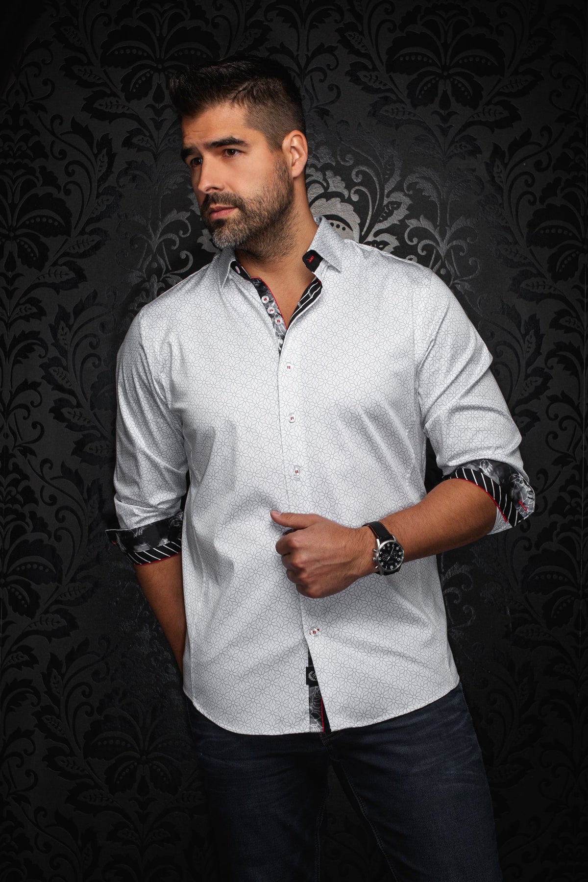 Chemise manches longues en Knit pour homme par Au Noir | NELUMBO Blanc | Boutique Vvög, inventaire complet de la marque Au Noir