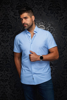 Chemise en nylon pour homme par Au Noir | NICK(SS) GEO Bleu | Boutique Vvög, vêtements mode pour homme et femme