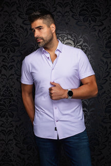 Chemise en nylon pour homme par Au Noir | NICK(SS) GEO Lavande | Boutique Vvög, vêtements mode pour homme et femme