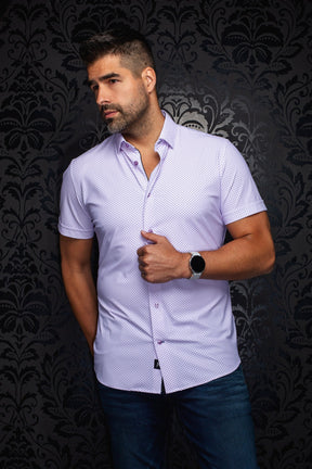 Chemise en nylon pour homme par Au Noir | NICK(SS) GEO Lavande | Boutique Vvög, vêtements mode pour homme et femme
