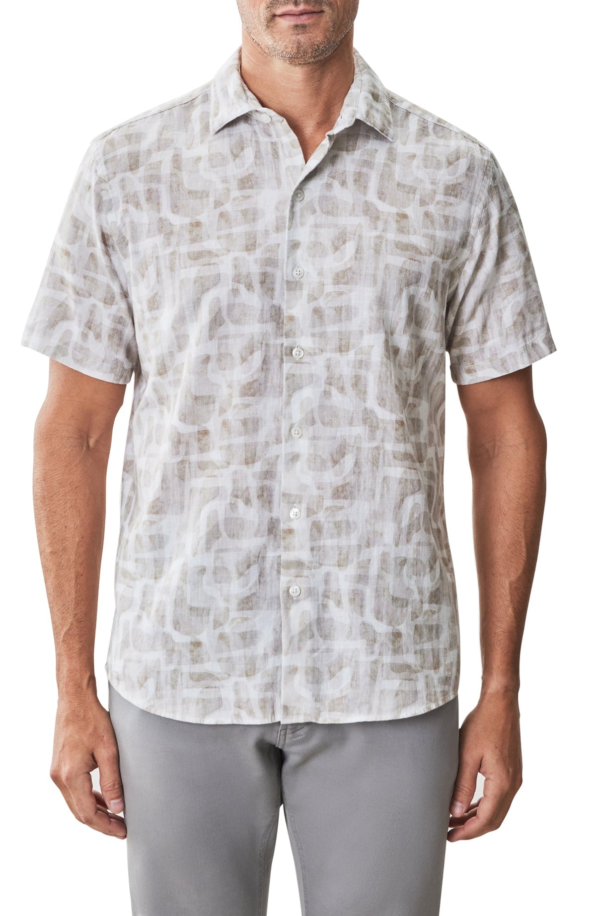 Chemise tissée à manches courtes pour homme par Robert Barakett | RB51573 Steinway Beige | Boutique Vvög, vêtements mode pour homme et femme
