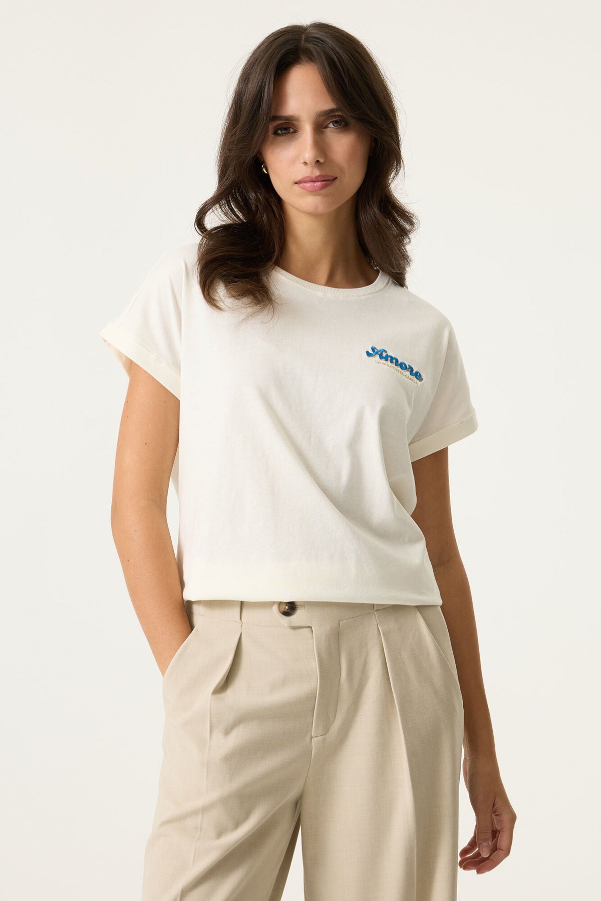 T-Shirt pour femme par Garcia | O260001 Blanc Cassé | Boutique Vvög, vêtements mode pour homme et femme