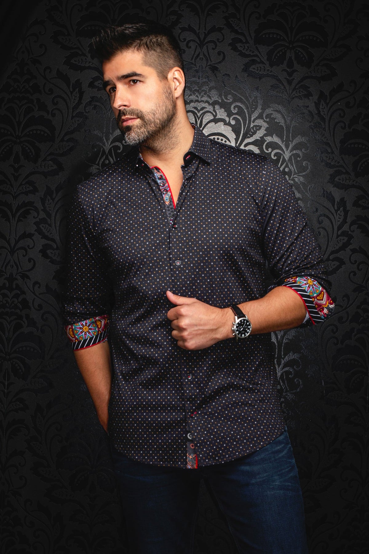 Chemise manches longues en Knit pour homme par Au Noir | OPTIMUS Noir Or | Boutique Vvög, inventaire complet de la marque Au Noir