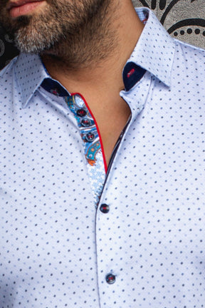 Chemise manches longues en Knit pour homme par Au Noir | OPTIMUS Blanc Bleu | Boutique Vvög, inventaire complet de la marque Au Noir
