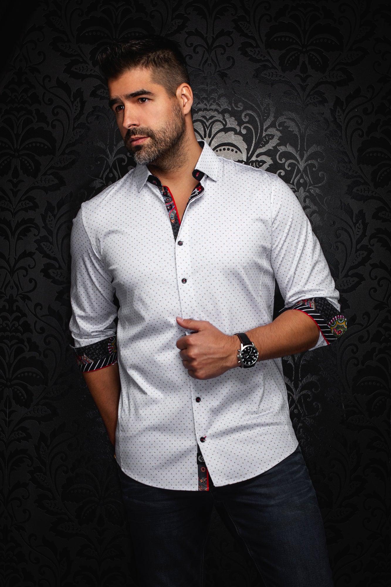 Chemise manches longues en Knit pour homme par Au Noir | OPTIMUS Blanc Or | Boutique Vvög, inventaire complet de la marque Au Noir