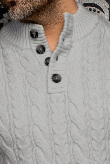 Chandail laine mérino à col boutonné pour homme par Au Noir | OSLO Gris Clair | Boutique Vvög, inventaire complet de la marque Au Noir
