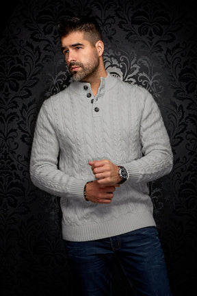 Chandail laine mérino à col boutonné pour homme par Au Noir | OSLO Gris Clair | Boutique Vvög, inventaire complet de la marque Au Noir