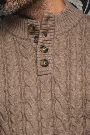 Chandail laine mérino à col boutonné pour homme par Au Noir | OSLO Taupe | Boutique Vvög, inventaire complet de la marque Au Noir