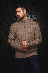 Chandail laine mérino à col boutonné pour homme par Au Noir | OSLO Taupe | Boutique Vvög, inventaire complet de la marque Au Noir