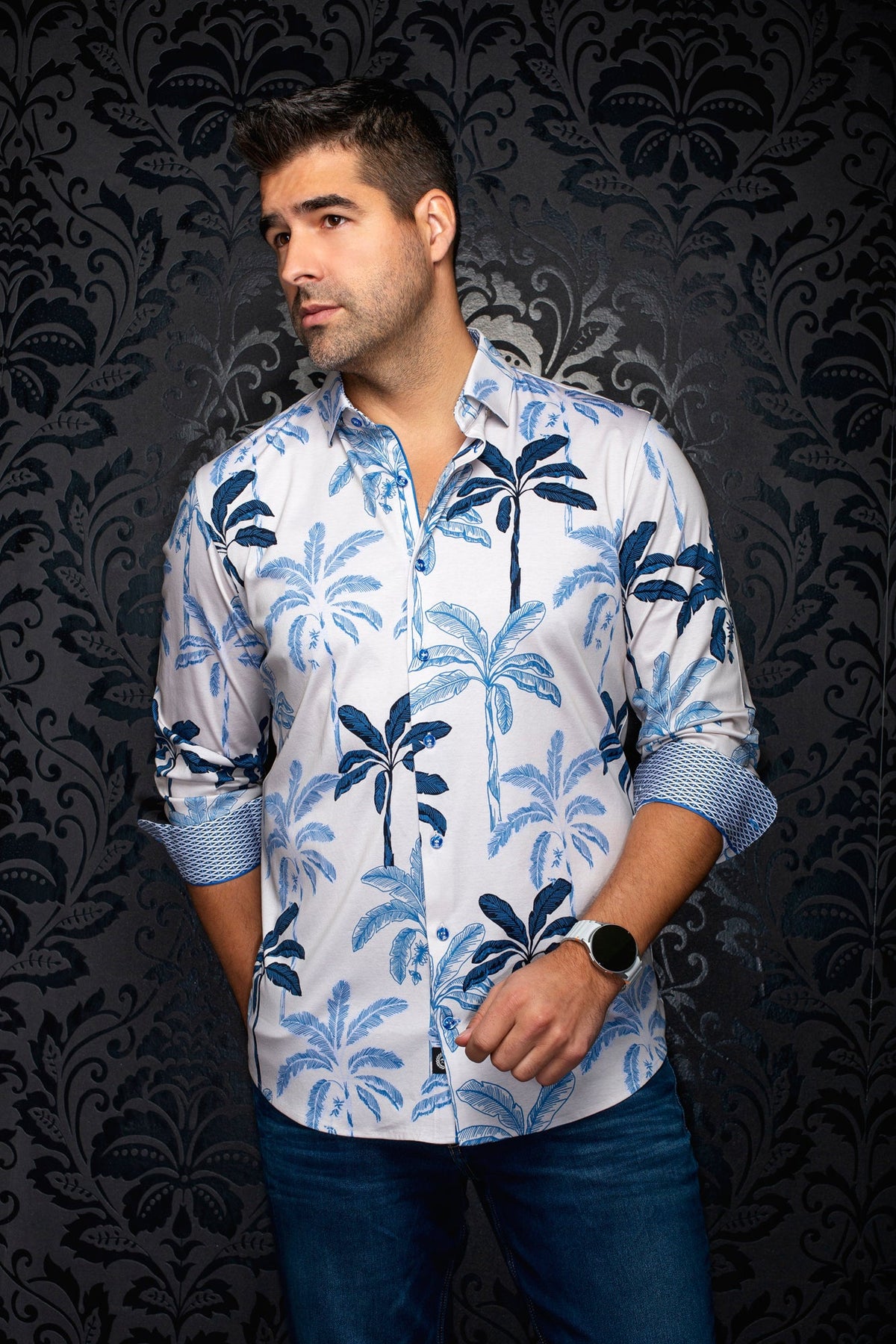 Chemise manches longues en Knit extensible pour homme par Au Noir | PALMWAVE Pierre | Boutique Vvög, inventaire complet de la marque Au Noir