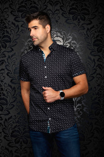 Chemise manches courtes en Knit extensible pour homme par Au Noir | PATMOS (SS) Noir | Boutique Vvög, inventaire complet de la marque Au Noir