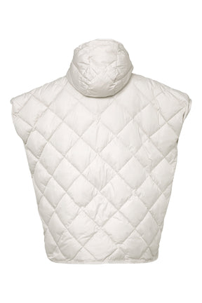 Ilse Jacobsen women's ivory quilted hooded vest with wide arm openings shown from the back