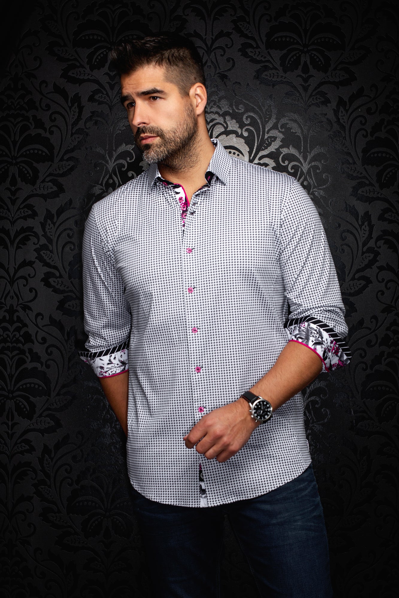 Chemise manches longues en Knit pour homme par Au Noir | POLGAR Noir Gris | Boutique Vvög, inventaire complet de la marque Au Noir