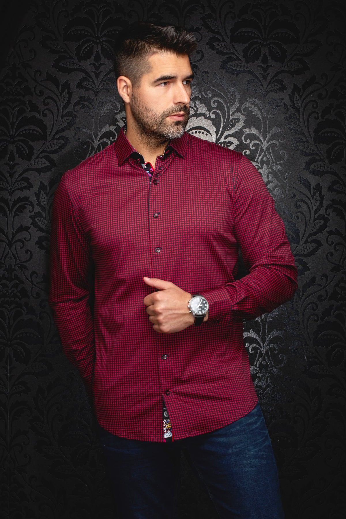 Chemise manches longues en Knit pour homme par Au Noir | POLGAR Rouge | Boutique Vvög, inventaire complet de la marque Au Noir