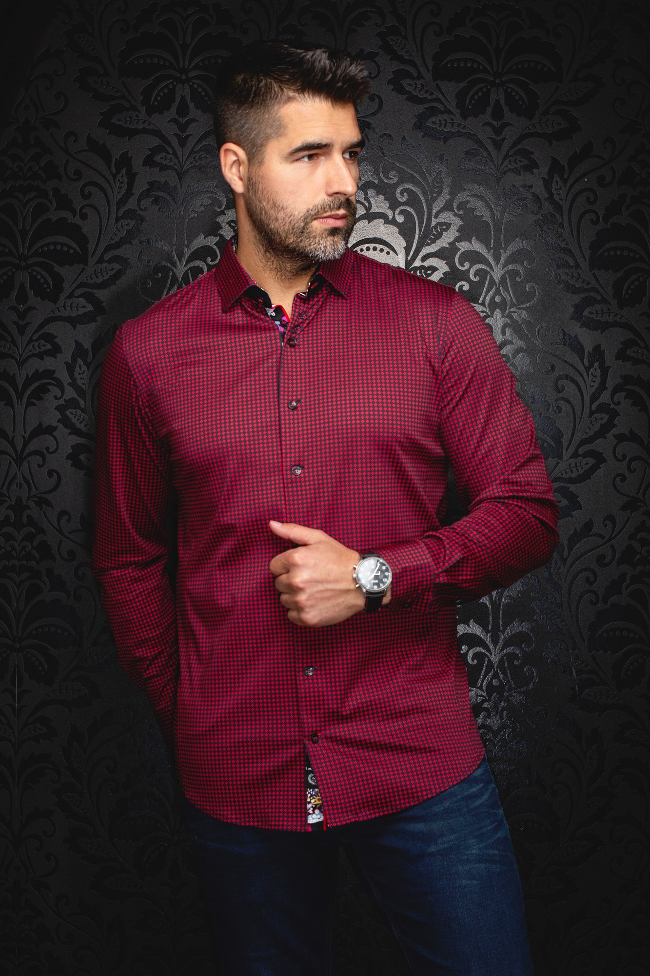 Chemise manches longues en Knit pour homme par Au Noir | POLGAR Rouge | Boutique Vvög, inventaire complet de la marque Au Noir