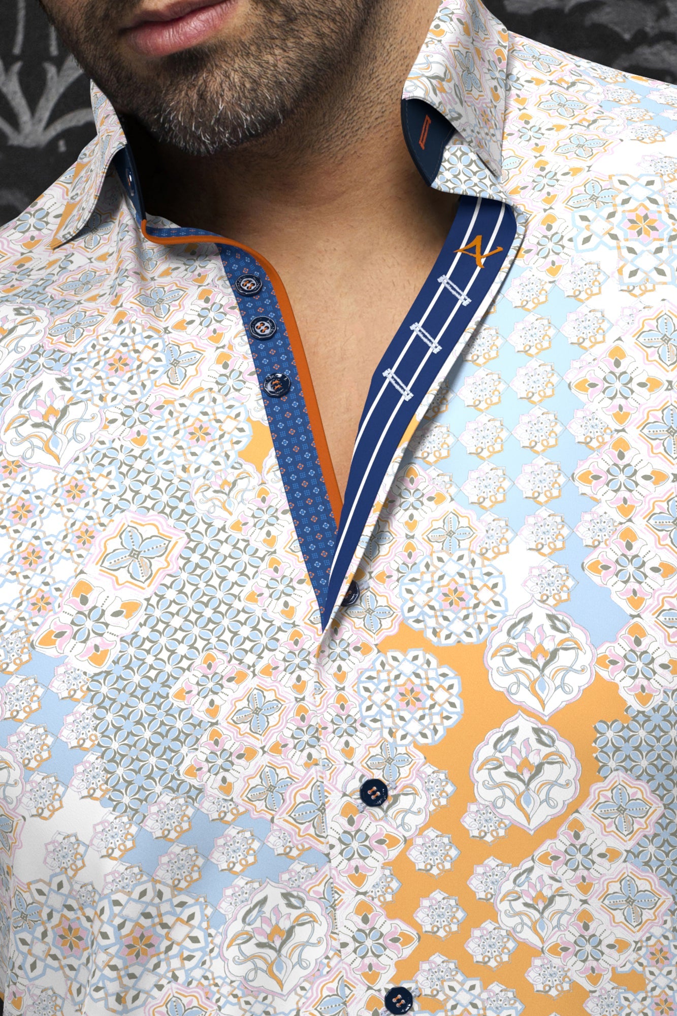 Short sleeve shirt for men by Au Noir | PRUCE(SS) White Pink Orange | Boutique Vvög, complete inventory of the Au Noir brand