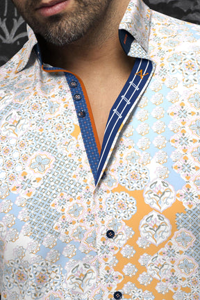 Short sleeve shirt for men by Au Noir | PRUCE(SS) White Pink Orange | Boutique Vvög, complete inventory of the Au Noir brand