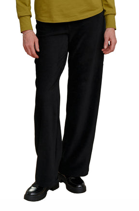 Rien ne se perd, tout se crée women's black wide-leg palazzo pants with fine vertical ribbed texture, front view