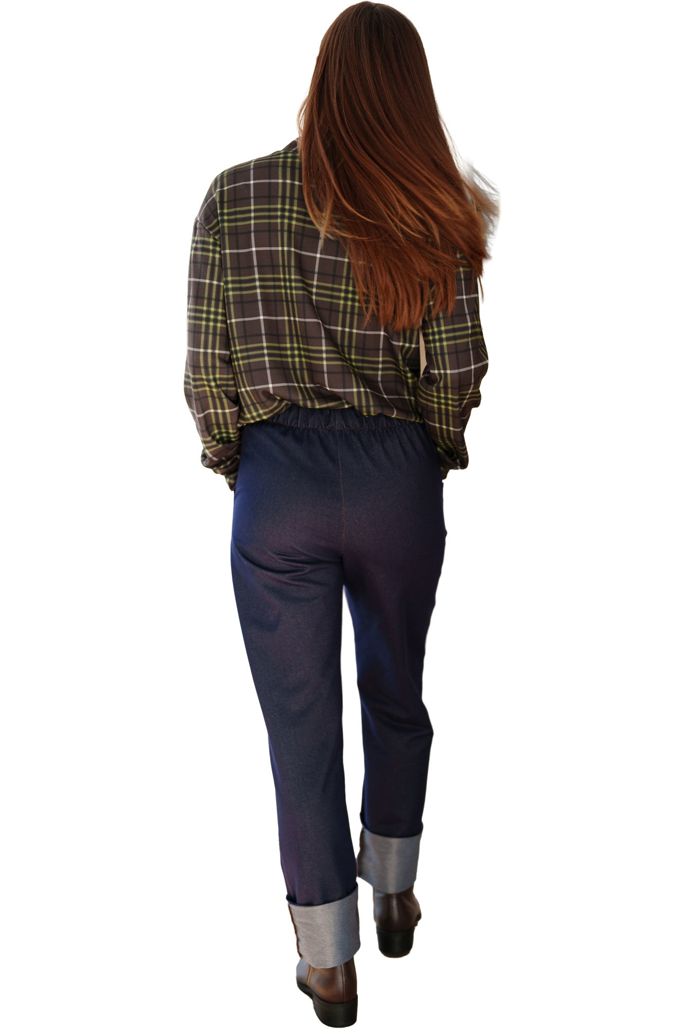 Women's light blue-gray pants, back model view by Rien ne se perd, tout se crée