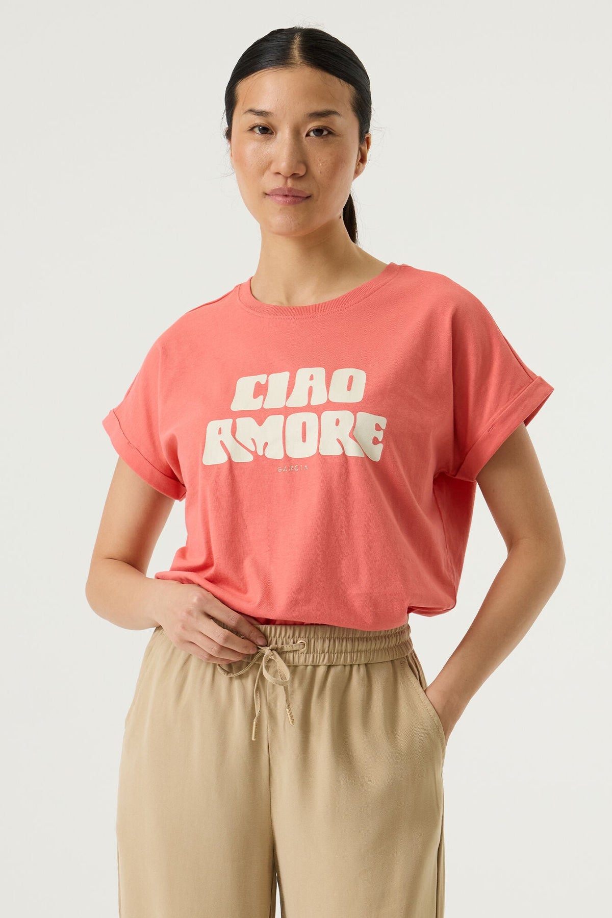 T-Shirt pour femme par Garcia | Q260001 Éclat corail | Boutique Vvög, vêtements mode pour homme et femme