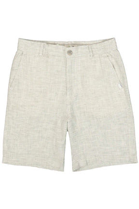 Vue avant de la short jambe droite beige pâle texturée avec passants de ceinture et poches obliques pour homme par Garcia
