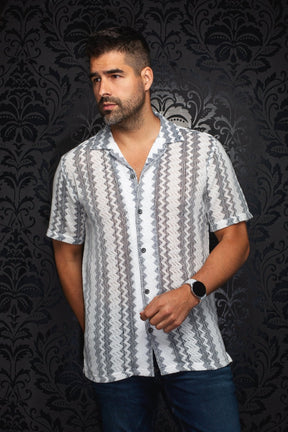 Chemise manches courtes à col ouvert pour homme par Au Noir | RAJ-T Blanc | Boutique Vvög, inventaire complet de la marque Au Noir