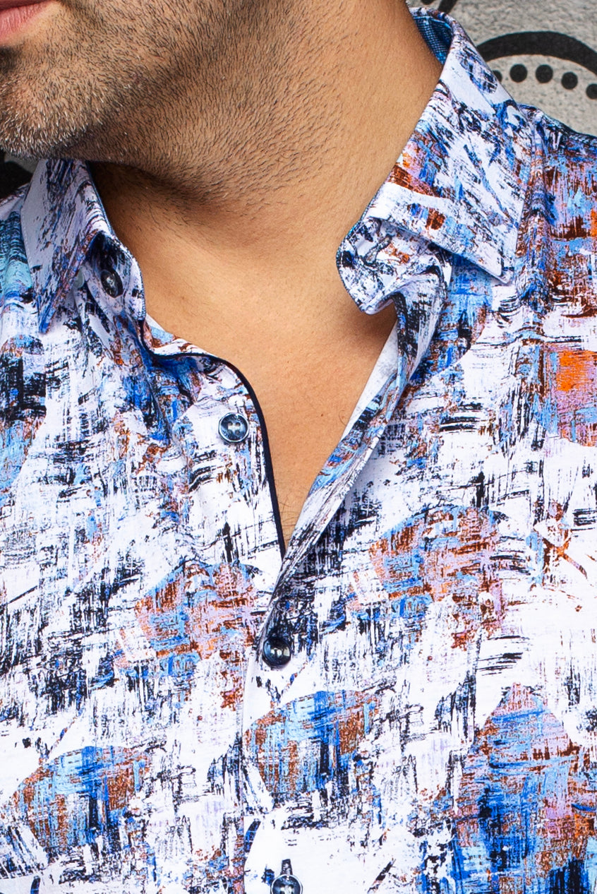 Chemise manches longues en Knit extensible pour homme par Au Noir | RAY Blanc Multi | Boutique Vvög, inventaire complet de la marque Au Noir