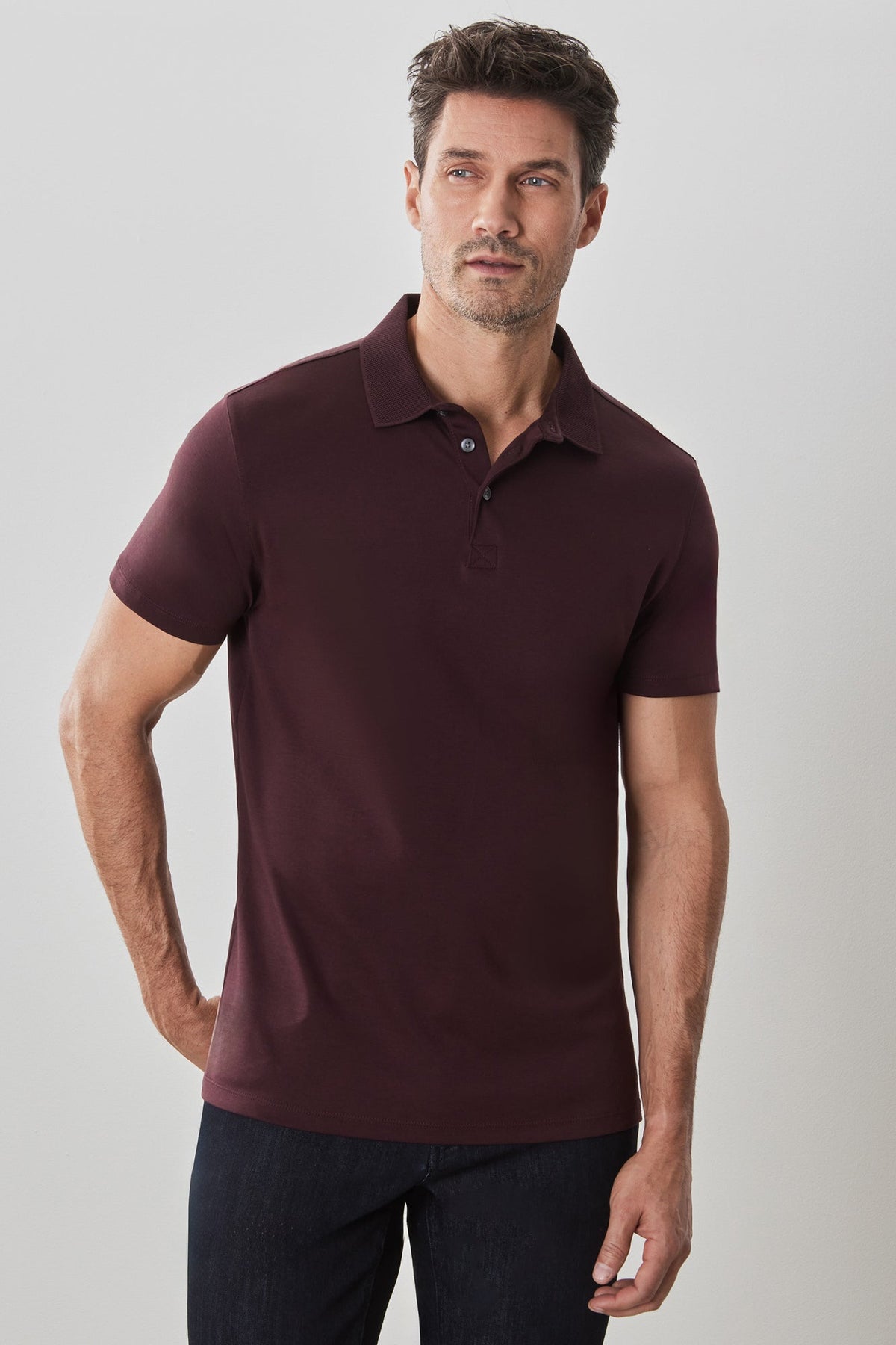 Polo à manches courtes en "honeycomb" pour homme par Robert Barakett | Georgia RB11016 Bordeaux Profond | Boutique Vvög, vêtements mode pour homme et femme