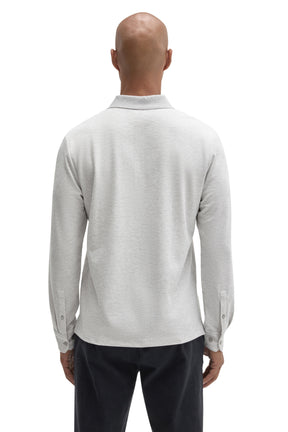 Robert Barakett men's light grey long sleeve polo with ribbed collar and buttoned cuffs, back view