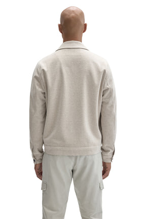 Robert Barakett men's cream textured button-front jacket with spread collar and straight bottom band shown from the back