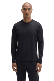 Robert Barakett men's black long sleeve crew neck T-Shirt with tonal raised geometric texture, front view