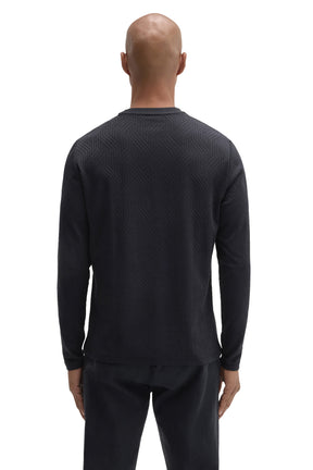 Robert Barakett men's black long sleeve crew neck T-Shirt with tonal raised geometric texture, back view