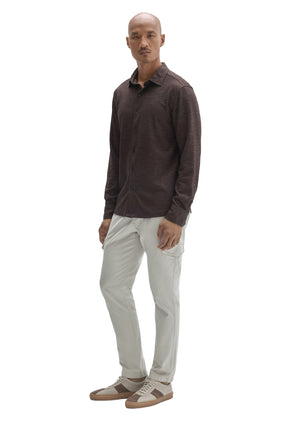 Robert Barakett men's full front view of dark brown long sleeve button-up shirt with fine grid texture and straight hem